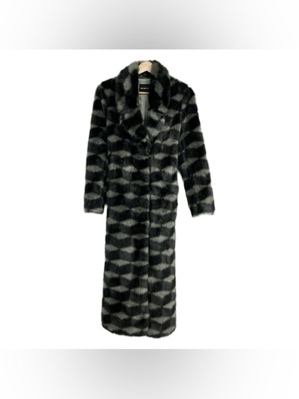 Emporio Armani Chevron Pattern Faux Fur Longline Coat - IT 38 (Excellent)